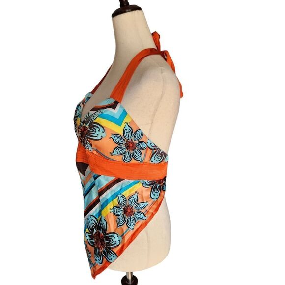 Floral Halter Top - Orange and Blue - Picture 2 of 9